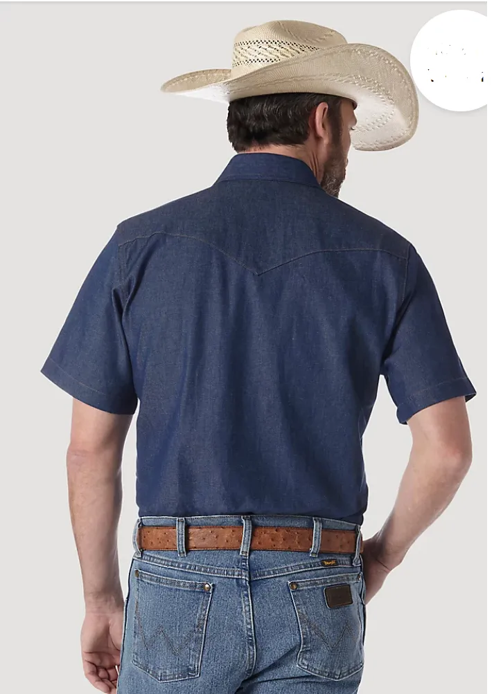 Wrangler Cowboy Cut Firm Finish Denim Short Sleeve Work Western Shirt Style MS3127B