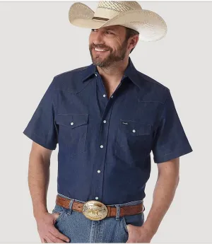 Wrangler Cowboy Cut Firm Finish Denim Short Sleeve Work Western Shirt Style MS3127B
