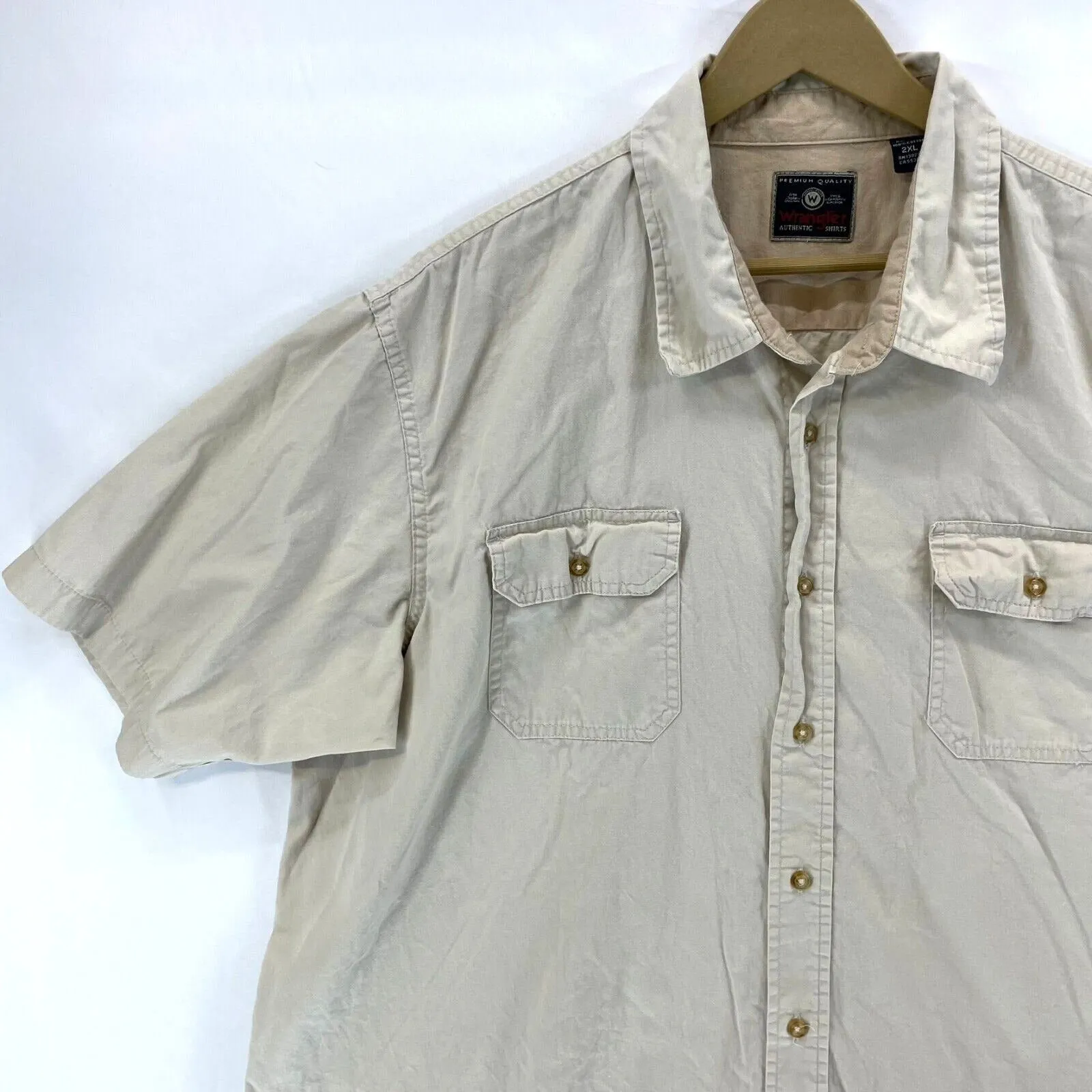Wrangler Men's Button Up Shirt Lightweight Western Workwear Beige Size 2XL