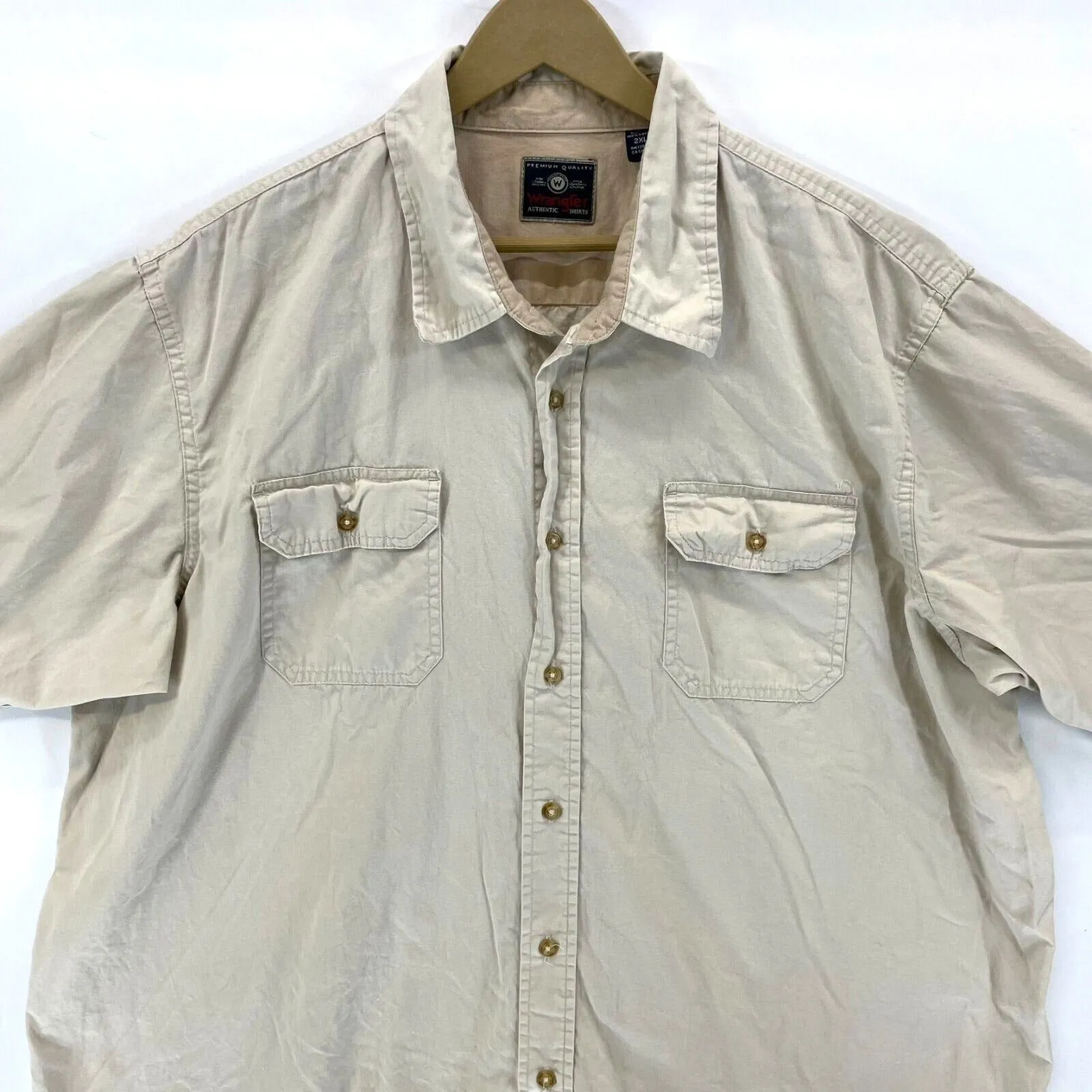 Wrangler Men's Button Up Shirt Lightweight Western Workwear Beige Size 2XL