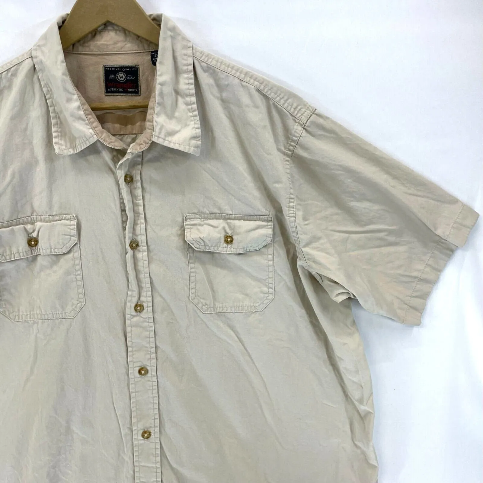 Wrangler Men's Button Up Shirt Lightweight Western Workwear Beige Size 2XL