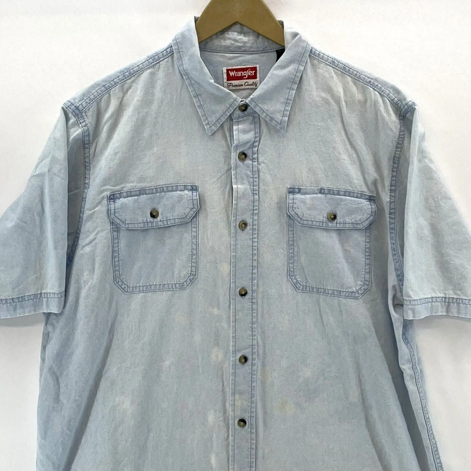 Wrangler Men's Denim Button Up Shirt Distressed  Size L