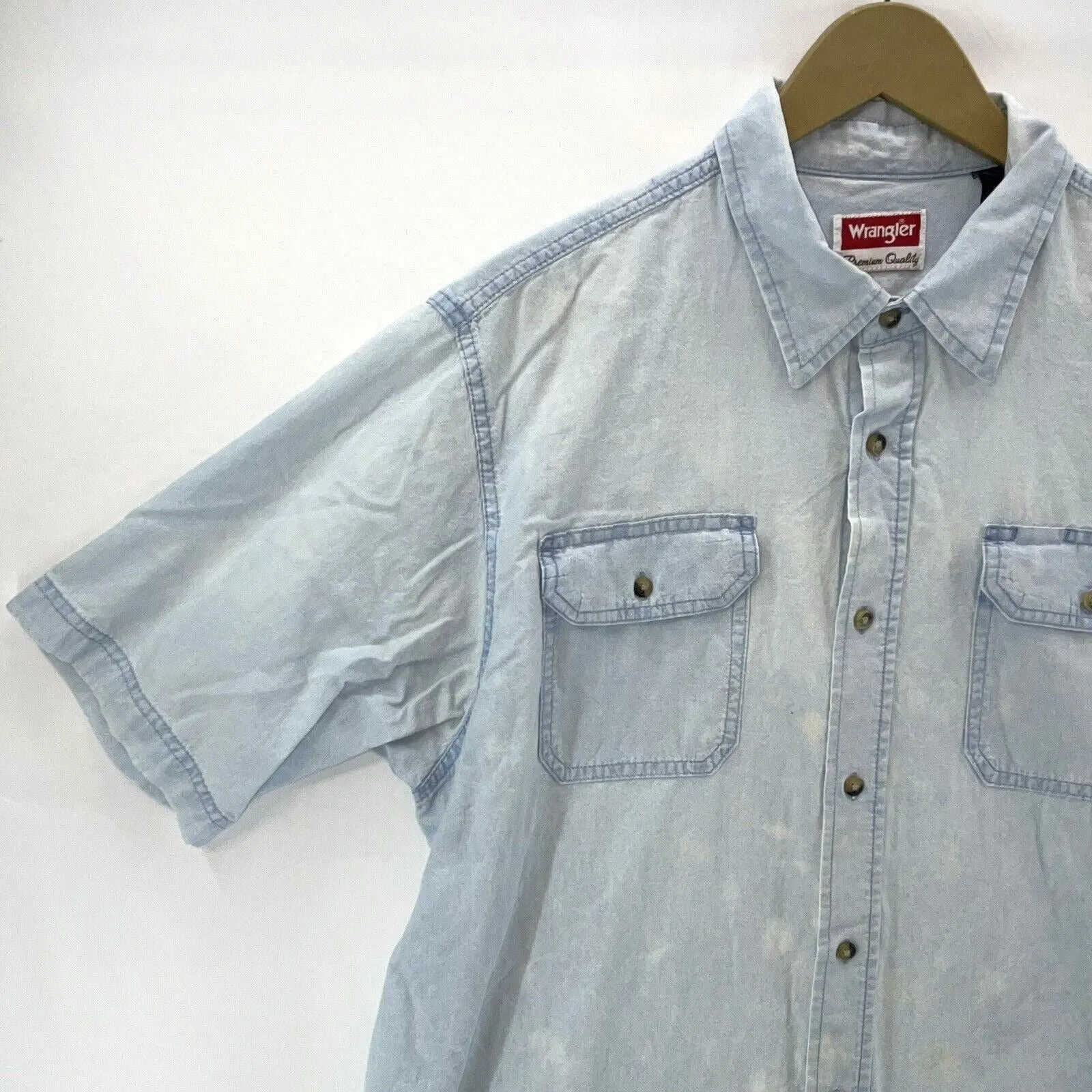 Wrangler Men's Denim Button Up Shirt Distressed  Size L
