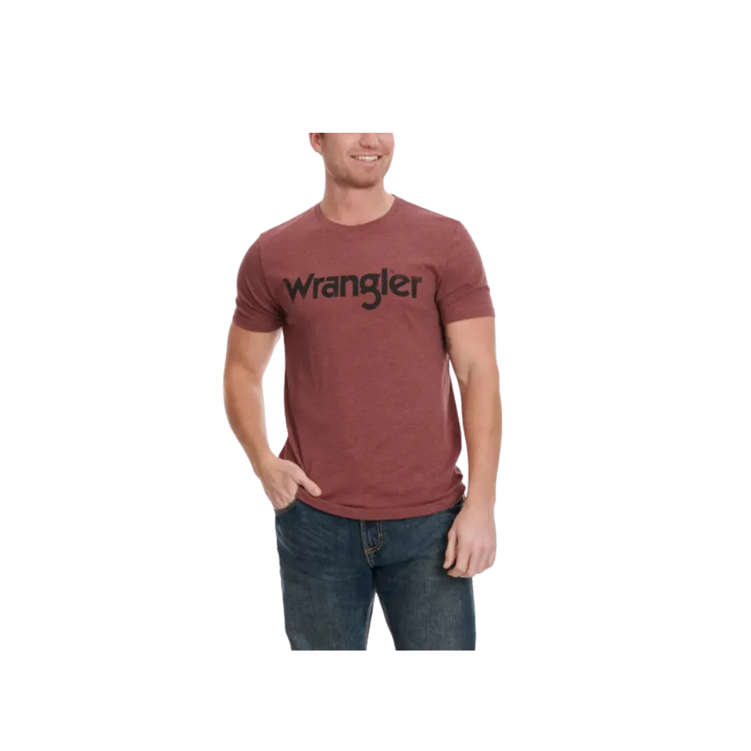 Wrangler Men's Short Sleeve Black Logo Graphic Burgundy T Shirt