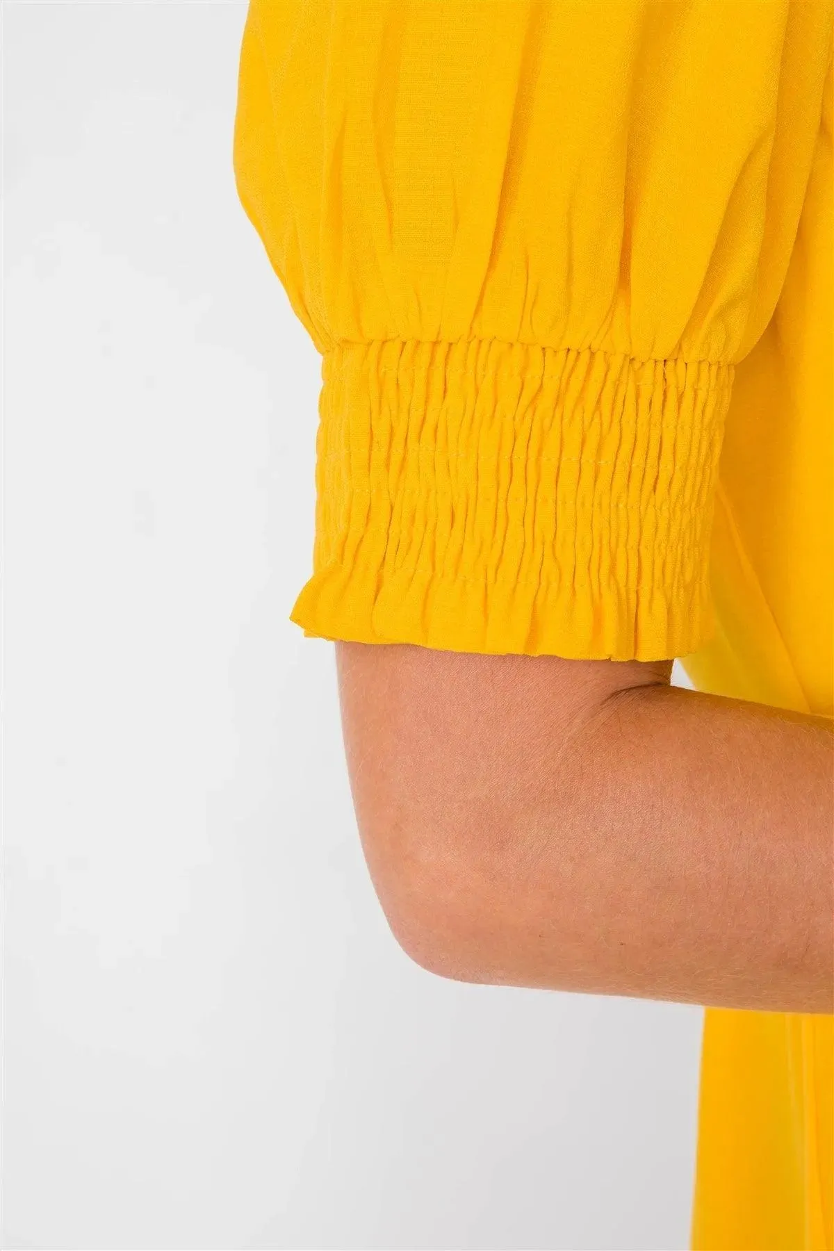 Yellow Vintage V-Neck Smocked Short Puff Sleeve Classic Mini Sundress  /3-1-2