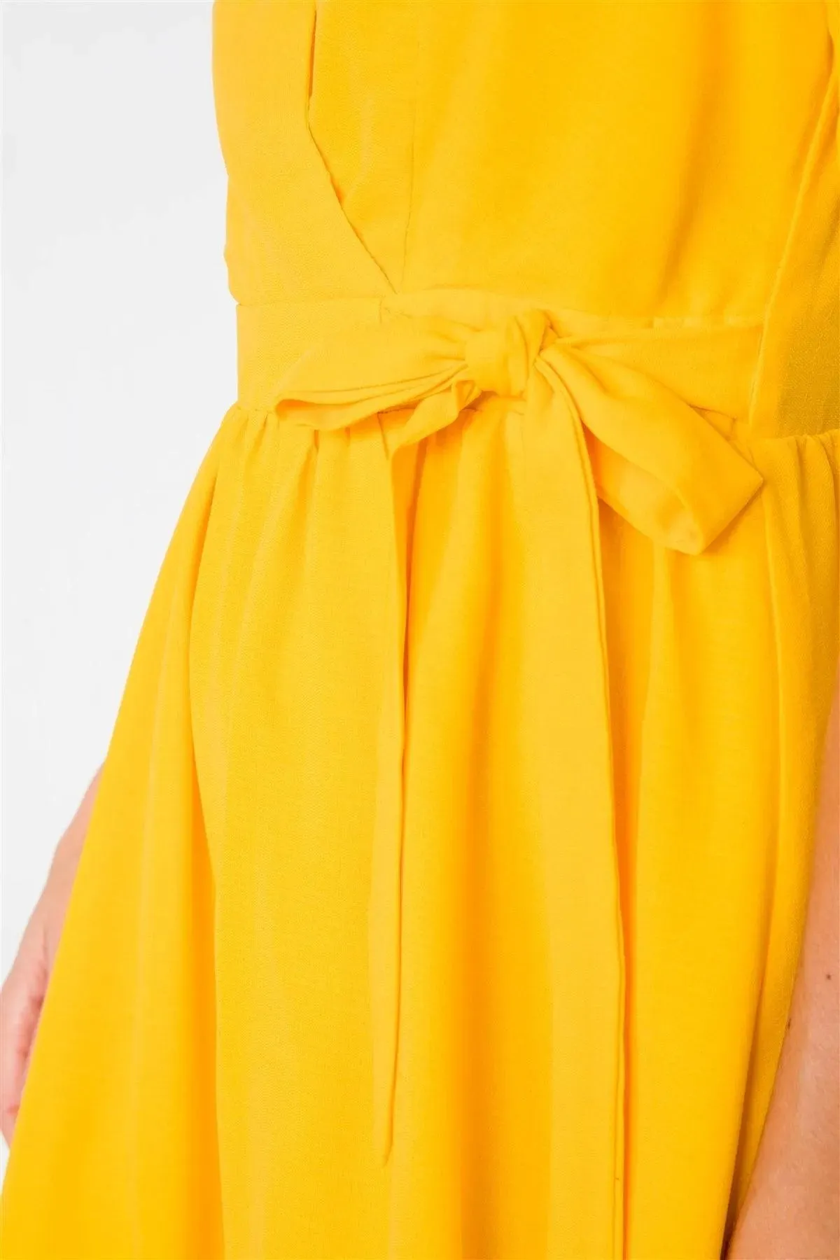 Yellow Vintage V-Neck Smocked Short Puff Sleeve Classic Mini Sundress  /3-1-2